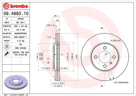 Brembo 09.4883.10 - Спирачен диск vvparts.bg