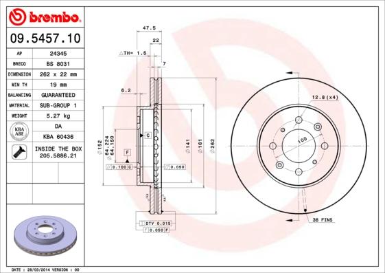 Brembo 09.5457.10 - Спирачен диск vvparts.bg