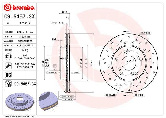 Brembo 09.5457.3X - Спирачен диск vvparts.bg