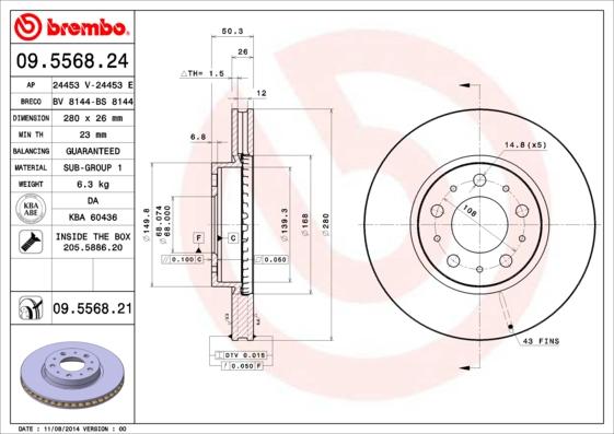 Brembo 09.5568.21 - Спирачен диск vvparts.bg