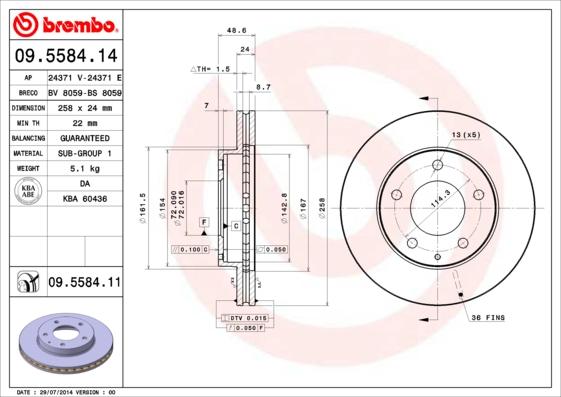 Brembo 09.5584.11 - Спирачен диск vvparts.bg