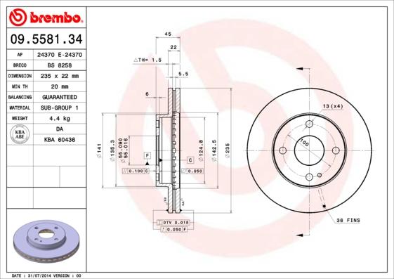 Brembo 09.5581.34 - Спирачен диск vvparts.bg