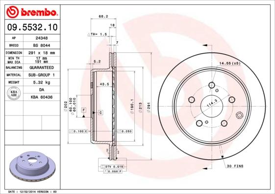 Brembo 09.5532.10 - Спирачен диск vvparts.bg