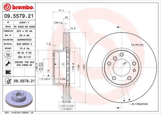 Brembo 09.5579.21 - Спирачен диск vvparts.bg