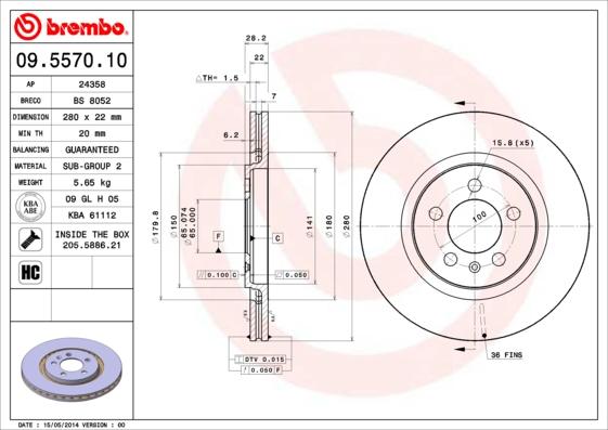 Brembo 09.5570.10 - Спирачен диск vvparts.bg