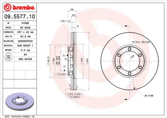 Brembo 09.5577.10 - Спирачен диск vvparts.bg