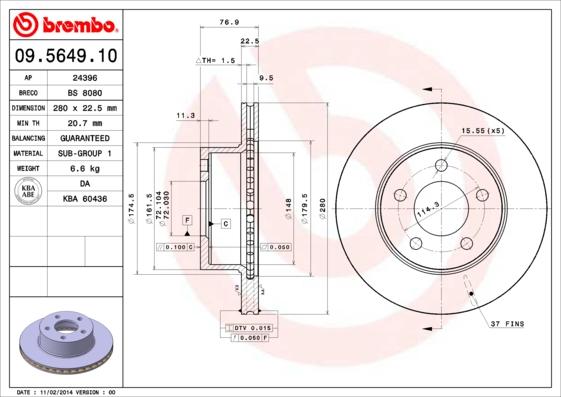 Brembo 09.5649.10 - Спирачен диск vvparts.bg