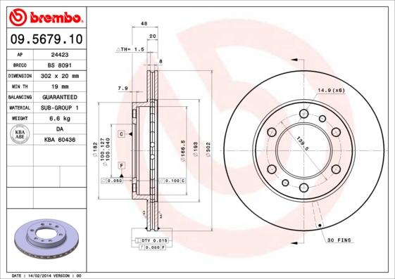 Brembo 09.5679.10 - Спирачен диск vvparts.bg