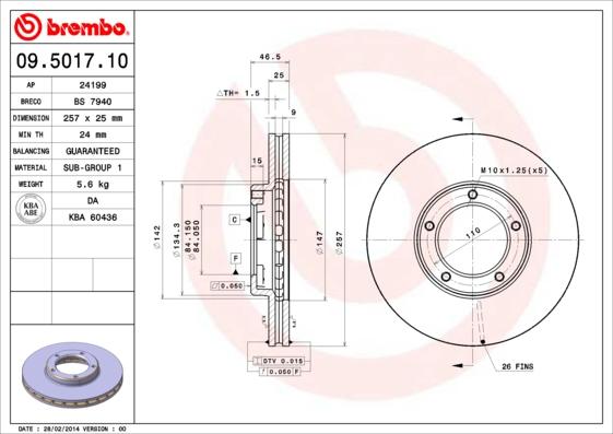Brembo 09.5017.10 - Спирачен диск vvparts.bg