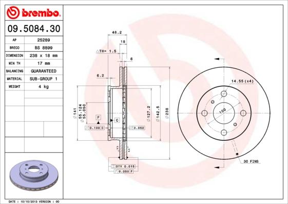 Brembo 09.5084.30 - Спирачен диск vvparts.bg