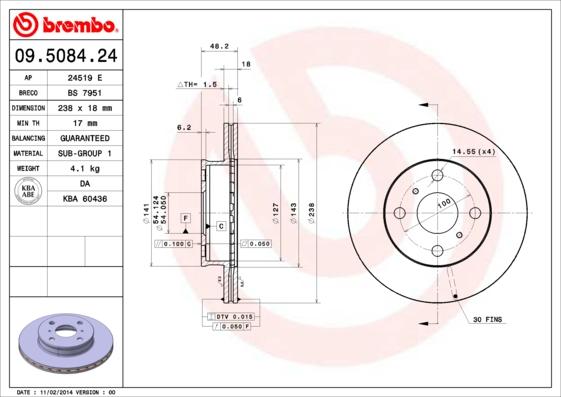 Brembo 09.5084.24 - Спирачен диск vvparts.bg