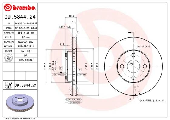 Brembo 09.5844.24 - Спирачен диск vvparts.bg