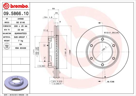 Brembo 09.5866.10 - Спирачен диск vvparts.bg