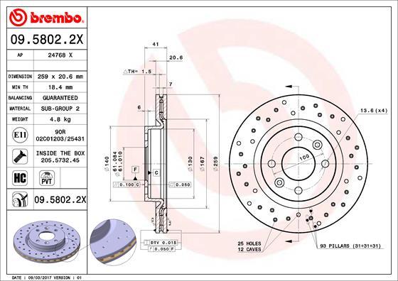 Brembo 09.5802.2X - Спирачен диск vvparts.bg