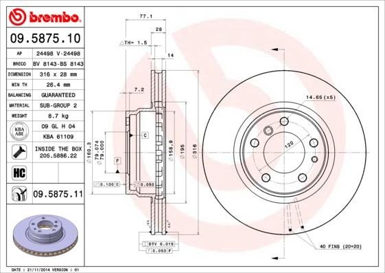 Brembo 09.5875.10 - Спирачен диск vvparts.bg