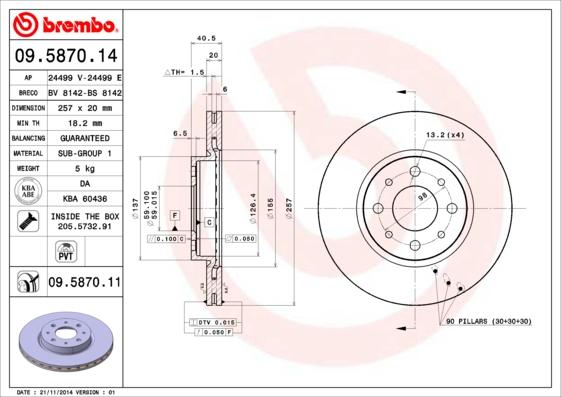 Brembo 09.5870.14 - Спирачен диск vvparts.bg