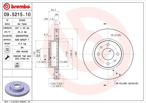 Brembo 09.5215.10 - Спирачен диск vvparts.bg