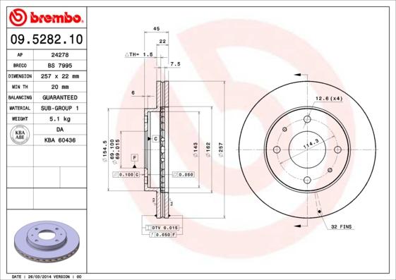 Brembo 09.5282.10 - Спирачен диск vvparts.bg