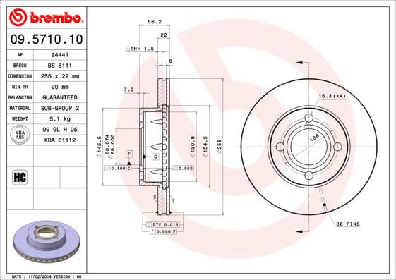 Brembo 09.5710.10 - Спирачен диск vvparts.bg