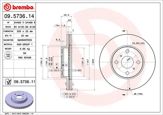 Brembo 09.5736.14 - Спирачен диск vvparts.bg