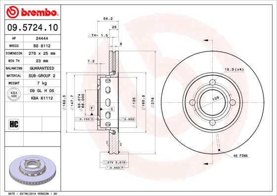 Brembo 09.5724.10 - Спирачен диск vvparts.bg