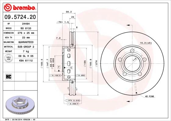 Brembo 09.5724.20 - Спирачен диск vvparts.bg