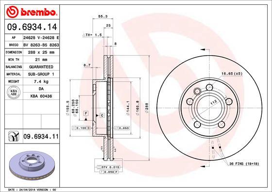 Brembo 09.6934.14 - Спирачен диск vvparts.bg