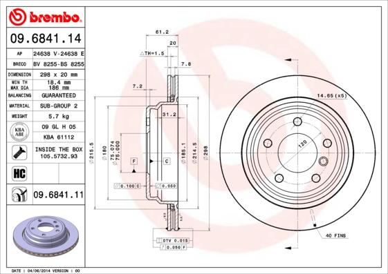 Brembo 09.6841.11 - Спирачен диск vvparts.bg