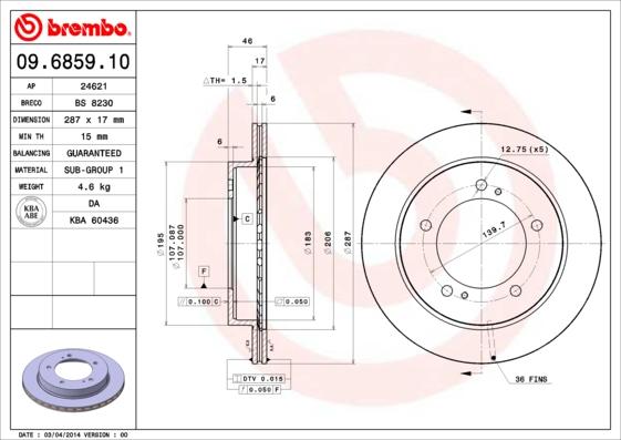 Brembo 09.6859.10 - Спирачен диск vvparts.bg