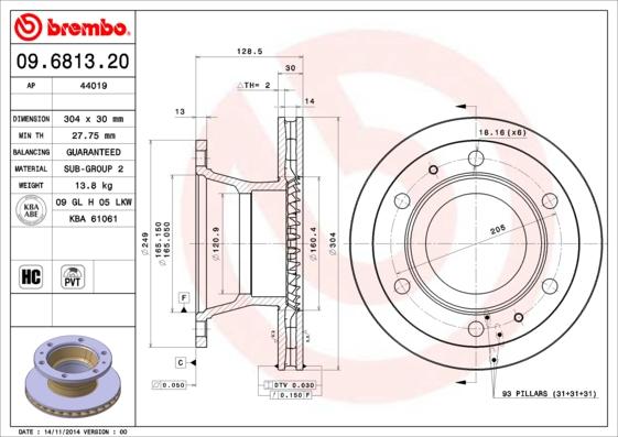 Brembo 09.6813.20 - Спирачен диск vvparts.bg