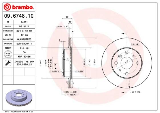 Brembo 09.6748.10 - Спирачен диск vvparts.bg