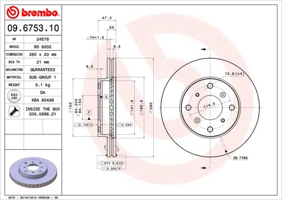 Brembo 09.6753.10 - Спирачен диск vvparts.bg