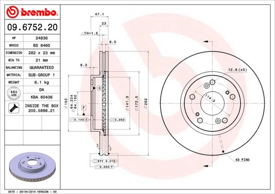 Brembo 09.6752.20 - Спирачен диск vvparts.bg