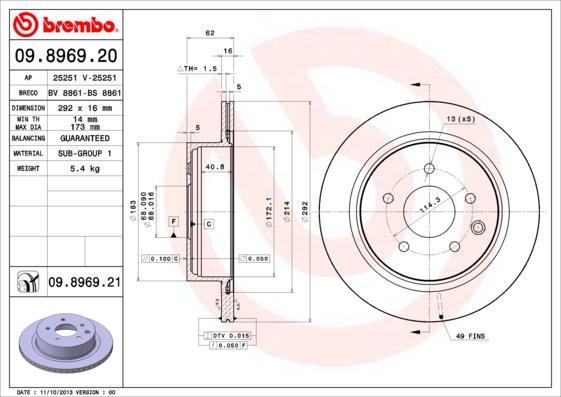 Brembo 09.8969.20 - Спирачен диск vvparts.bg