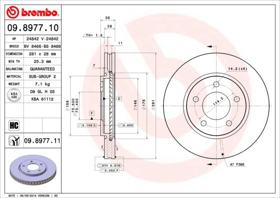 Brembo 09.8977.11 - Спирачен диск vvparts.bg