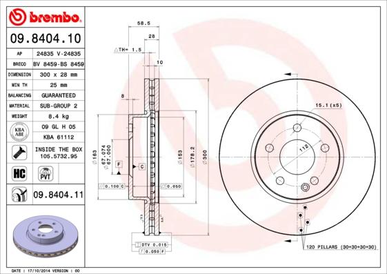 Brembo 09.8404.11 - Спирачен диск vvparts.bg