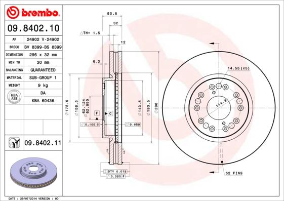 Brembo 09.8402.11 - Спирачен диск vvparts.bg