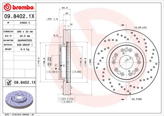 Brembo 09.8402.1X - Спирачен диск vvparts.bg