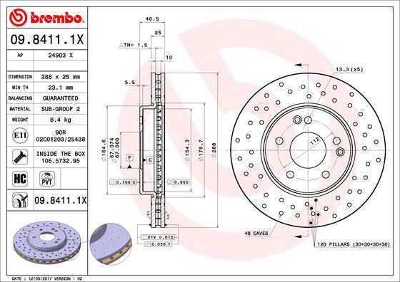 Brembo 09.8411.1X - Спирачен диск vvparts.bg