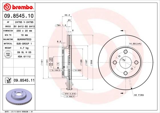 Brembo 09.8545.11 - Спирачен диск vvparts.bg