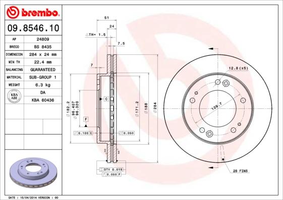 Brembo 09.8546.10 - Спирачен диск vvparts.bg