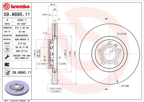 Brembo 09.8690.11 - Спирачен диск vvparts.bg