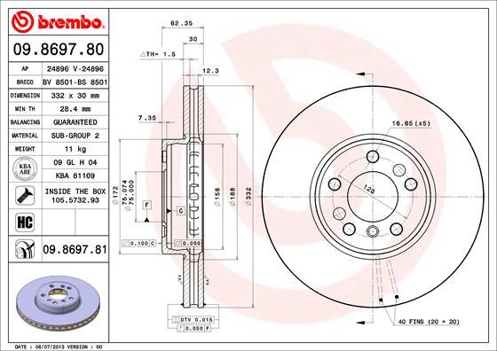 Brembo 09.8697.81 - Спирачен диск vvparts.bg