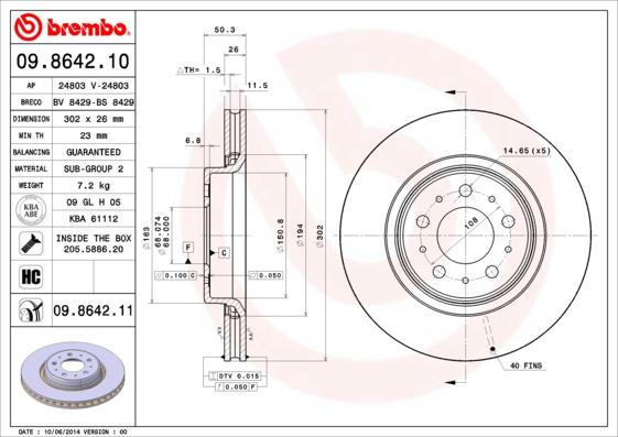 Brembo 09.8642.11 - Спирачен диск vvparts.bg