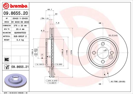 Brembo 09.8655.21 - Спирачен диск vvparts.bg