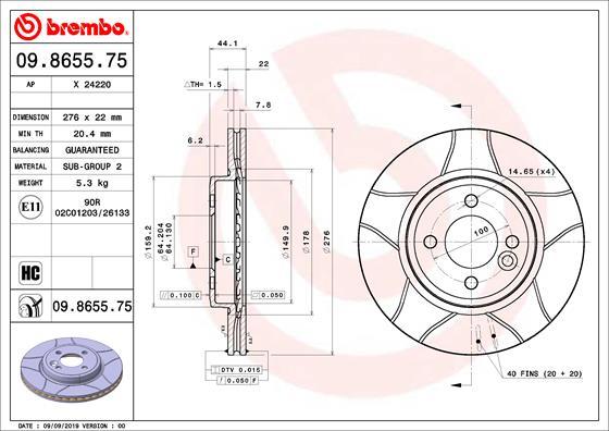 Brembo 09.8655.75 - Спирачен диск vvparts.bg