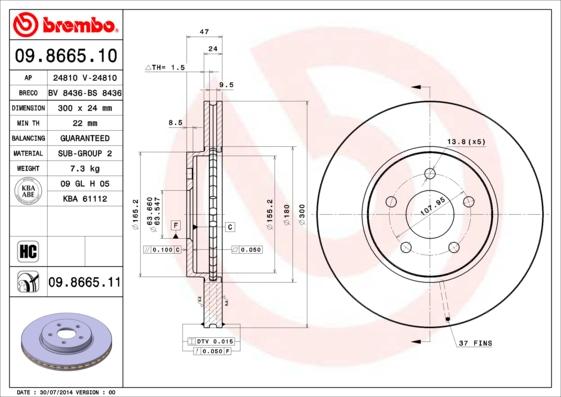 Brembo 09.8665.10 - Спирачен диск vvparts.bg