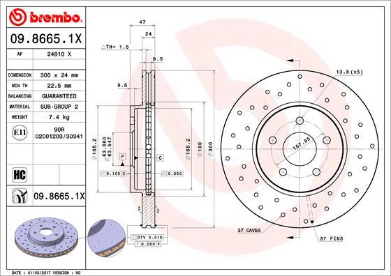 Brembo 09.8665.1X - Спирачен диск vvparts.bg