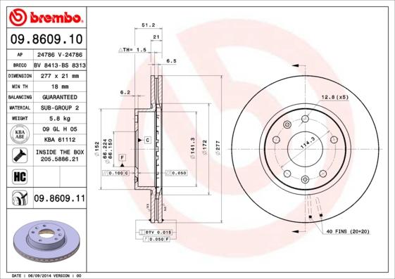 Brembo 09.8609.11 - Спирачен диск vvparts.bg