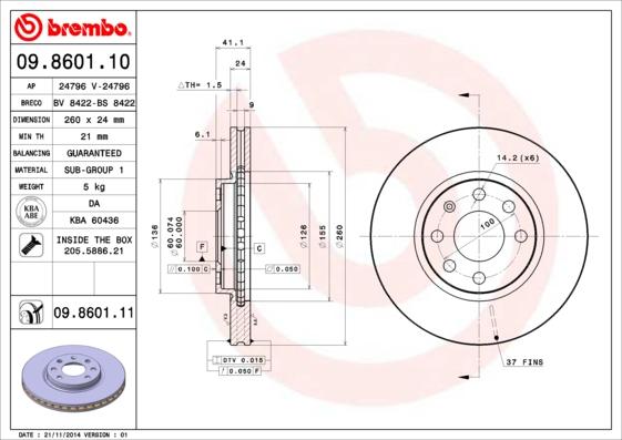 Brembo 09.8601.10 - Спирачен диск vvparts.bg